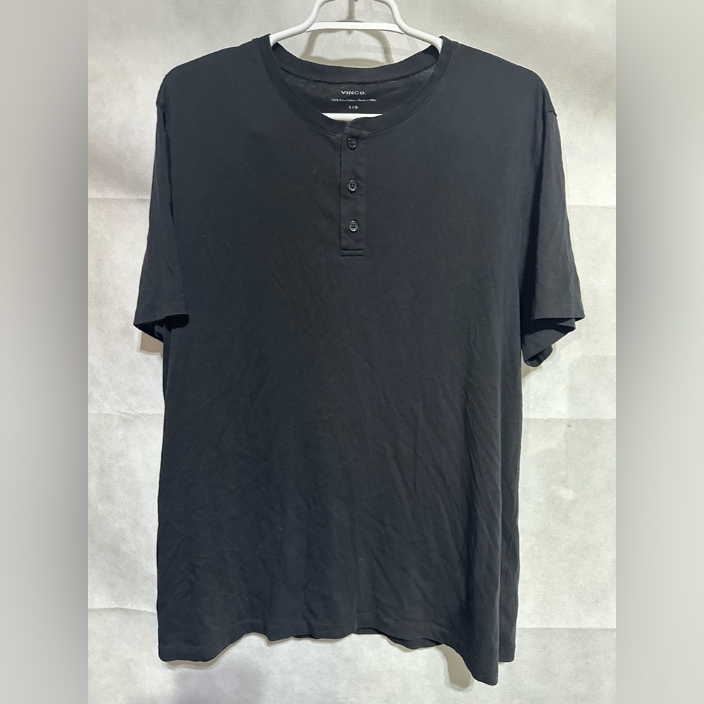 Vince Men’s Large Black 1/4 Button Pima Cotton T-Shirt Henley Classic MSRP $85